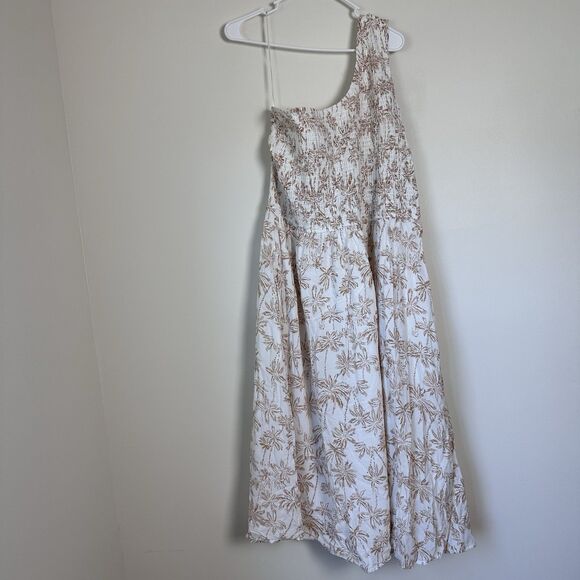 1. State Ruched One Shoulder Dress Women's 2X Plus White Palms Summer Beach NEW - Picture 9 of 11